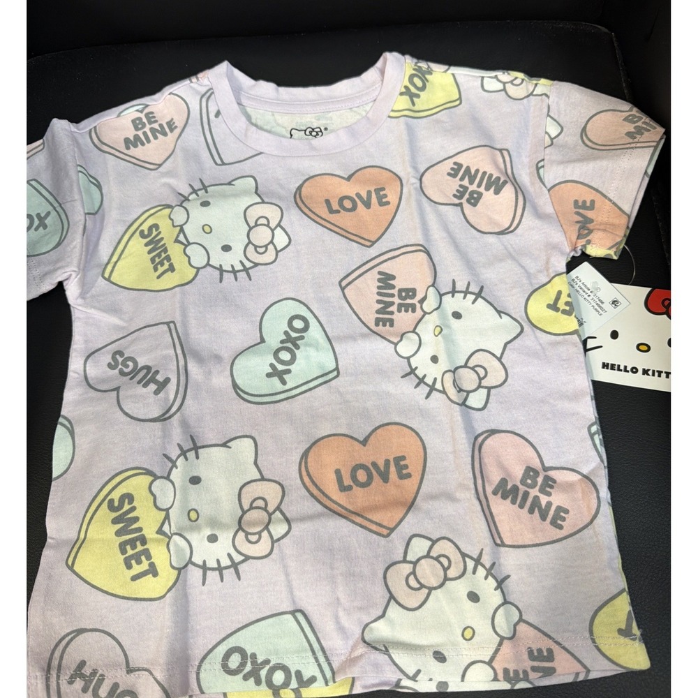 Hello Kitty Conversation Hearts Girls' Purple T-shirt by Sanrio, Size 7/8